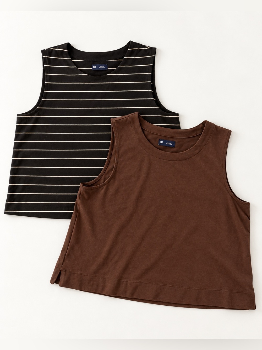 GAP Heavyweight Cotton Cropped Tank Tops - Size M - Brown + Black Stripe Bundle